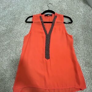 Blue Rain V-Neck Orange Sleeveless Blouse
